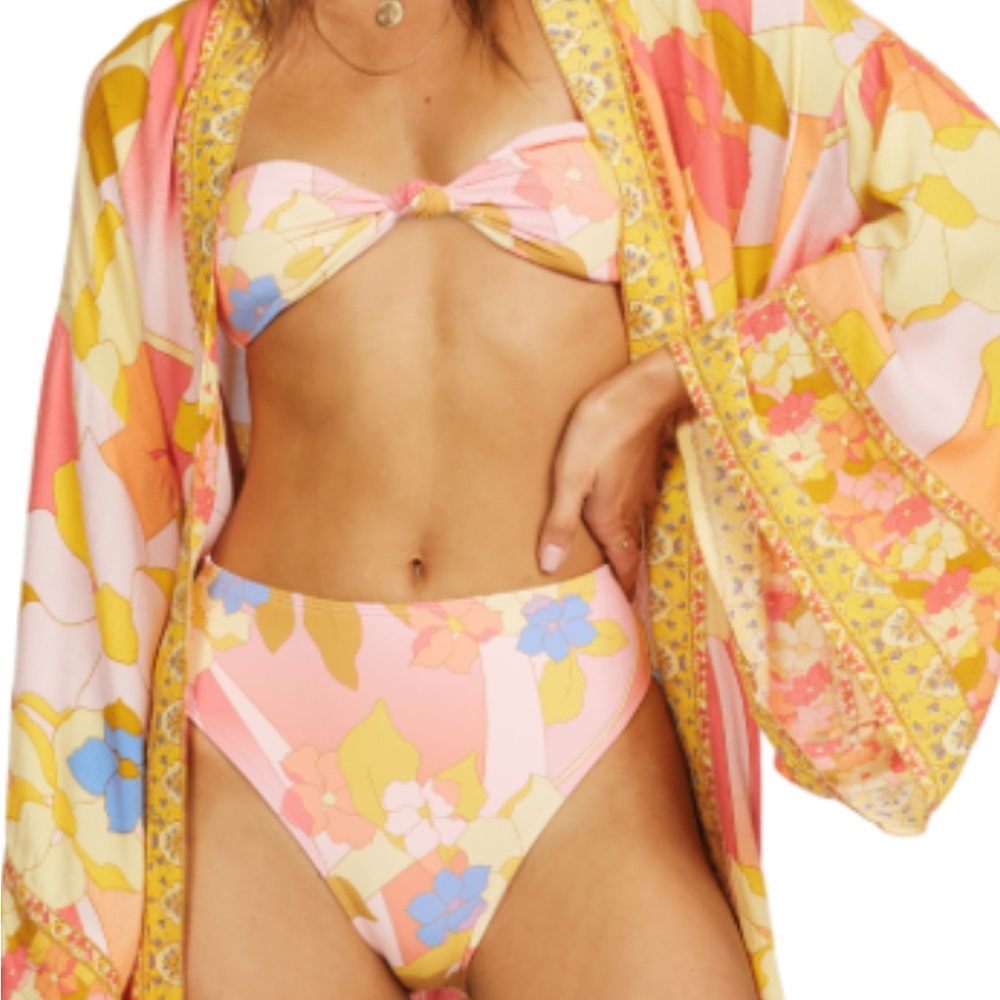 Billabong Loveland Cover-up Wrap and Groovy Garden Floral Bikini and Kimono Set